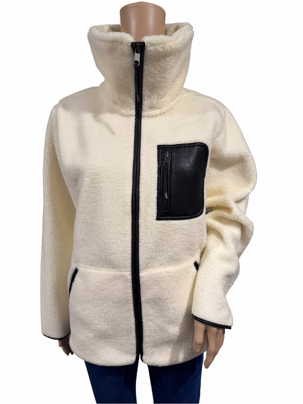 SPANX Womens Jacket Ivory full zip fleece Cozy Sherpa Size Medium